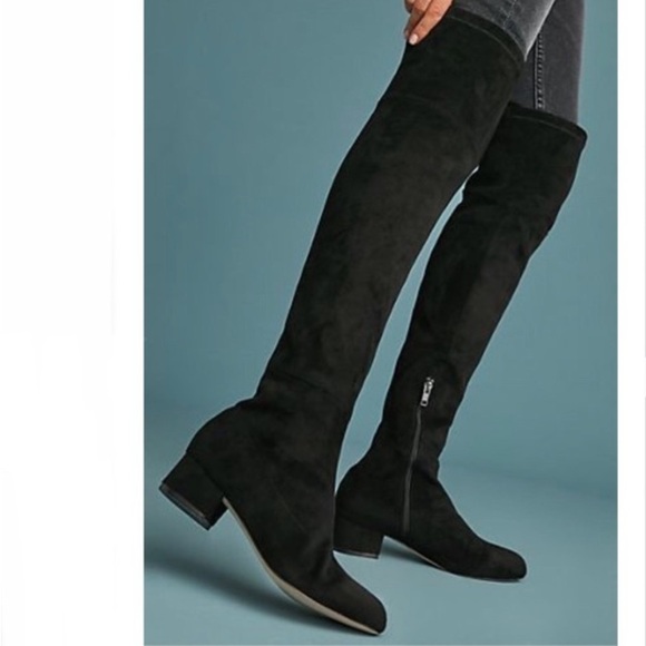Anthropologie Black Suede Over-The-Knee Boots 1.5” Block Heel Sz 6 Witchy Office - Picture 15 of 16